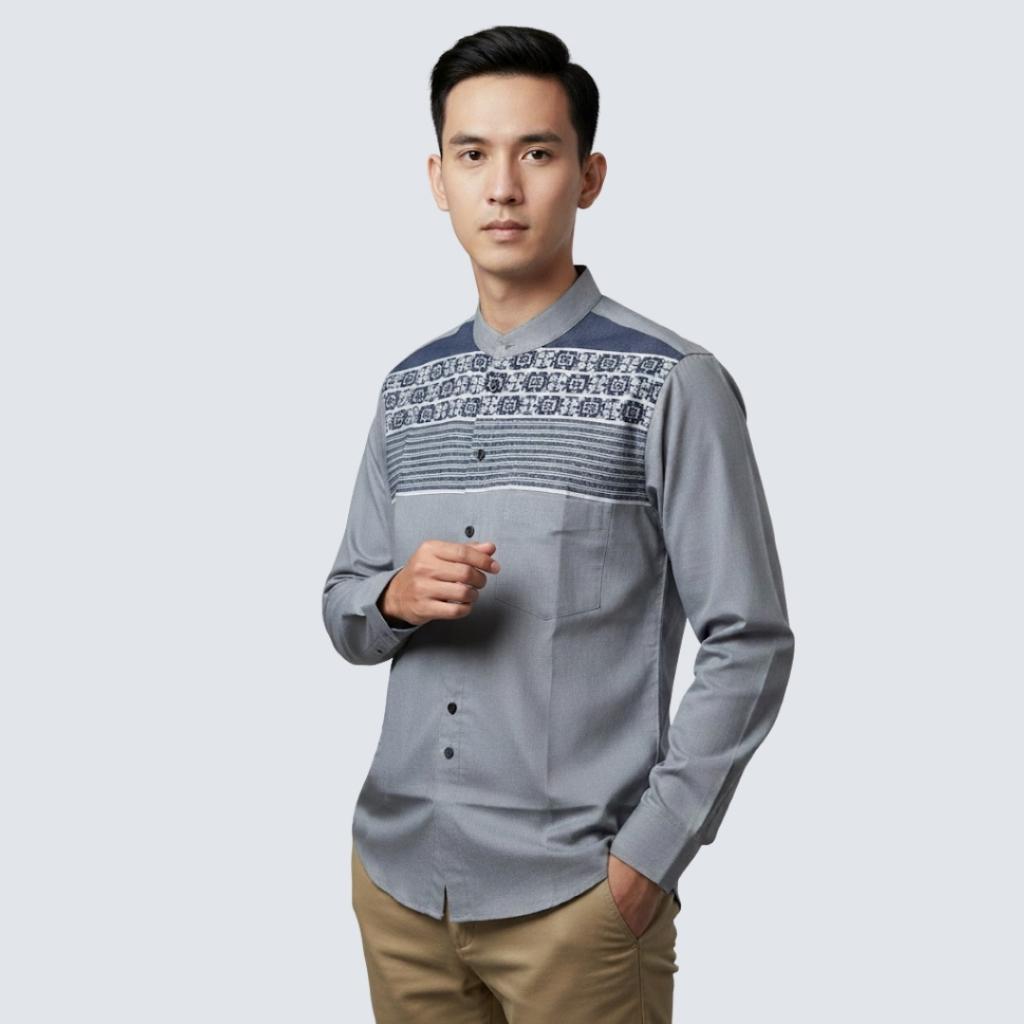Odza Baju Koko Lengan Panjang Pria Jumbo Kemeja Muslim Big Size Modern Regular Fit Gravia Abu-abu Dusty Pink