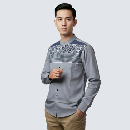 Odza Baju Koko Lengan Panjang Pria Jumbo Kemeja Muslim Big Size Modern Regular Fit Gravia Abu-abu Dusty Pink