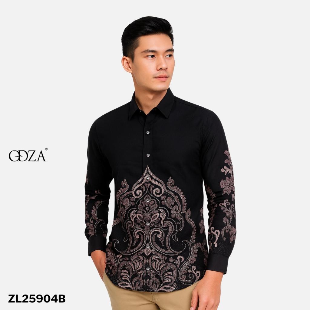 Odza Set Kemeja Rok Lilit Batik Couple Pria Wanita Lengan Panjang Kebaya Motif Jumputan Hitam Naradipta