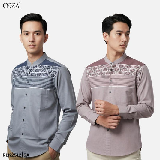 Odza Baju Koko Lengan Panjang Pria Jumbo Kemeja Muslim Big Size Modern Regular Fit Gravia Abu-abu Dusty Pink