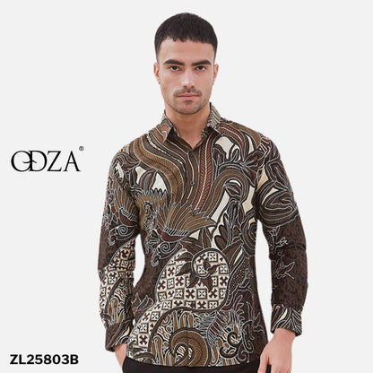 ODZACLASSIC Kemeja Batik Pria Lengan Panjang Daramatsa Hitam Coklat Premium Slim Fit Regular Jumbo ZL25803A Nyaman Motif Elegan