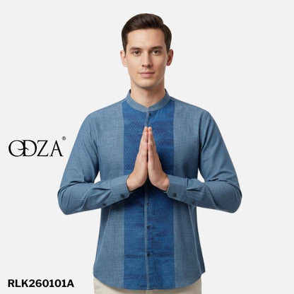 Odza Baju Kemeja Koko Pria Lengan Panjang Regular Fit Modern Askarita Biru Tua