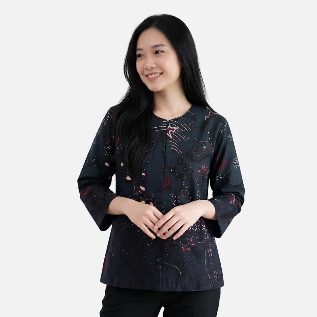 Odza Blouse Batik Wanita Lengan 7/8 Katun Premium Baju Kerja Kondangan Atasan Kebaya Decaddi Hitam