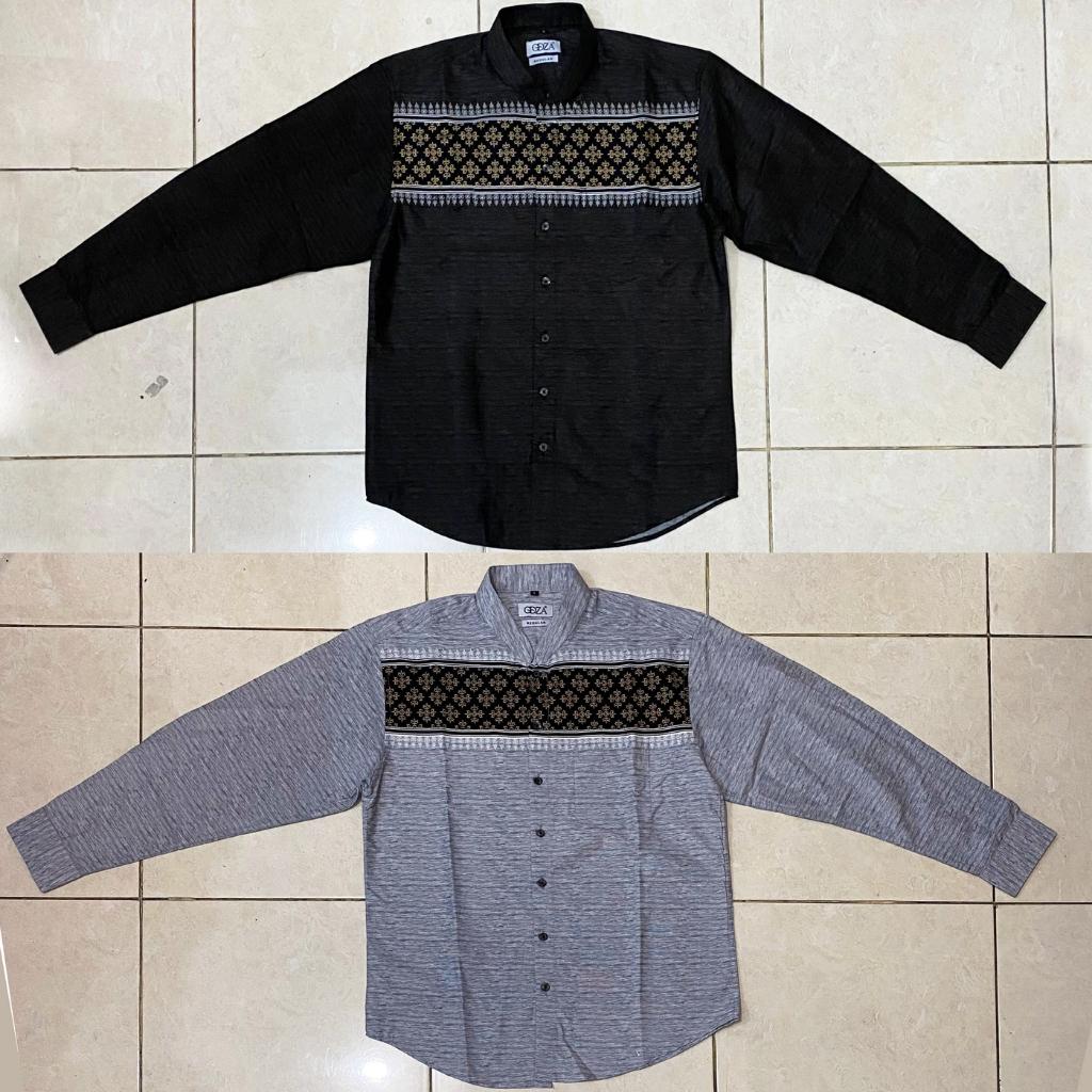 Odza Baju Koko Pria Lengan Panjang Modern Regular Fit Kemeja Atasan Muslim Size Besar Aafiyah Abu-abu