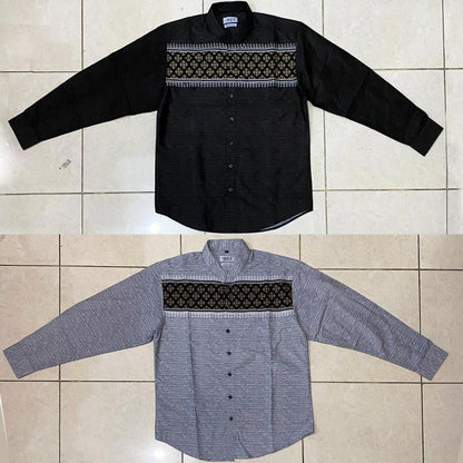 Odza Baju Koko Pria Lengan Panjang Modern Regular Fit Kemeja Atasan Muslim Size Besar Aafiyah Abu-abu