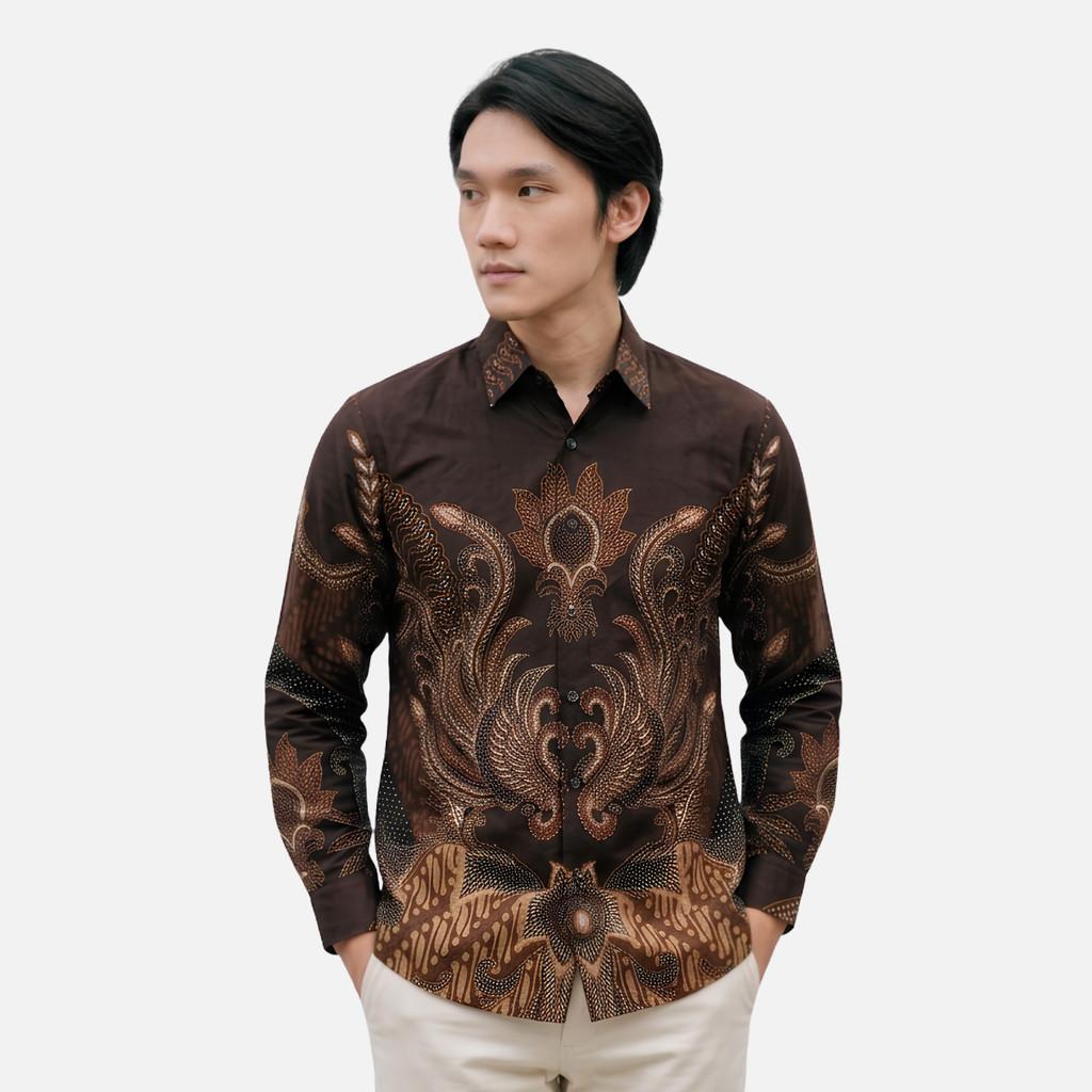 Odza Batik Couple Set Kemeja Pria Blouse Wanita Lengan Panjang 7/8 Katun Premium Kondangan Dakupa Coklat Tua