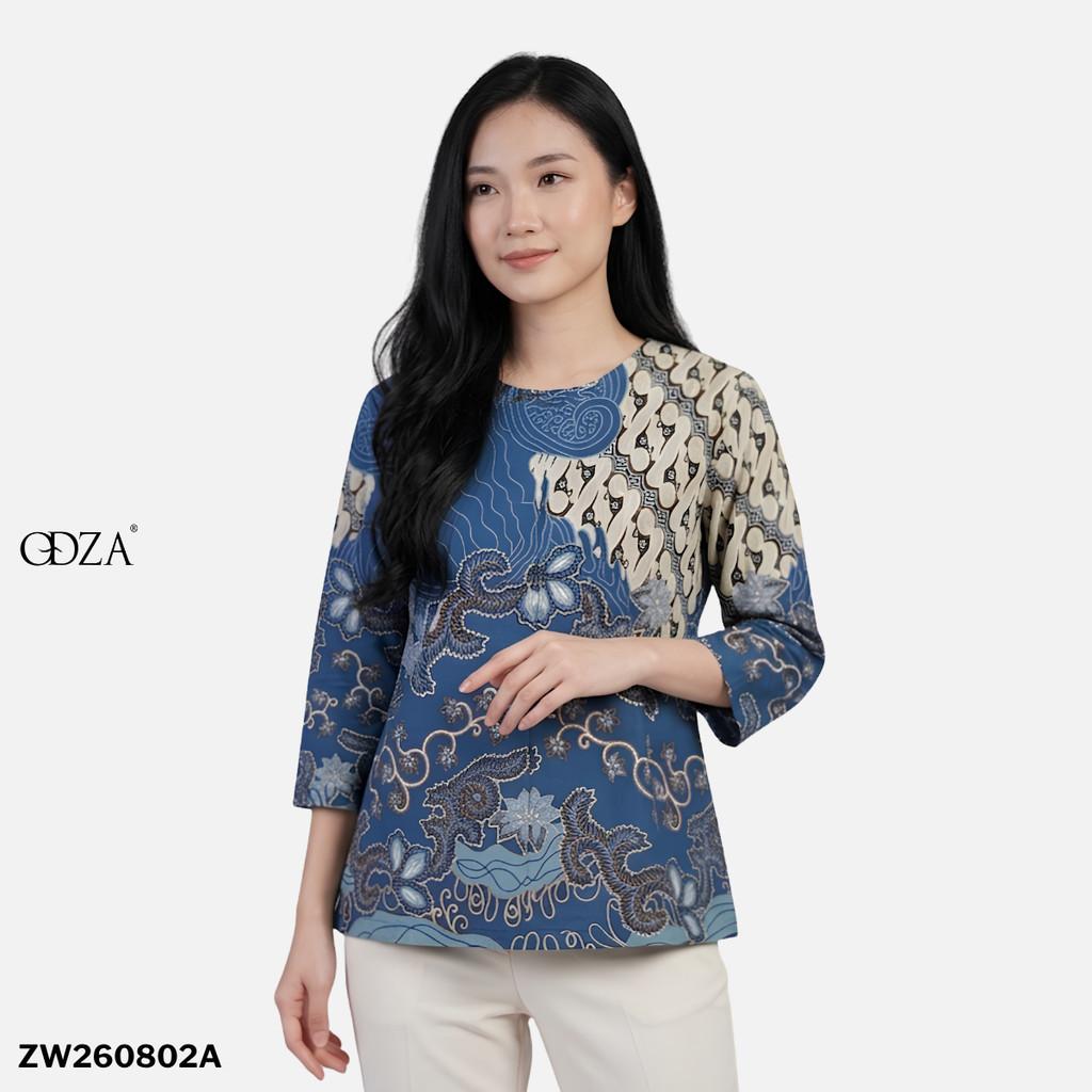 Odza Blouse Batik Wanita Lengan 7/8 Atasan Kemeja Kerja Kondangan Modern Katun Premium Dakota Hijau Biru