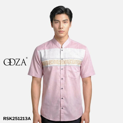 Odza Classic Baju Koko Modern Lengan Pendek Pria Atasan Muslim Regular Fit Dewasa Estisha Abu-abu