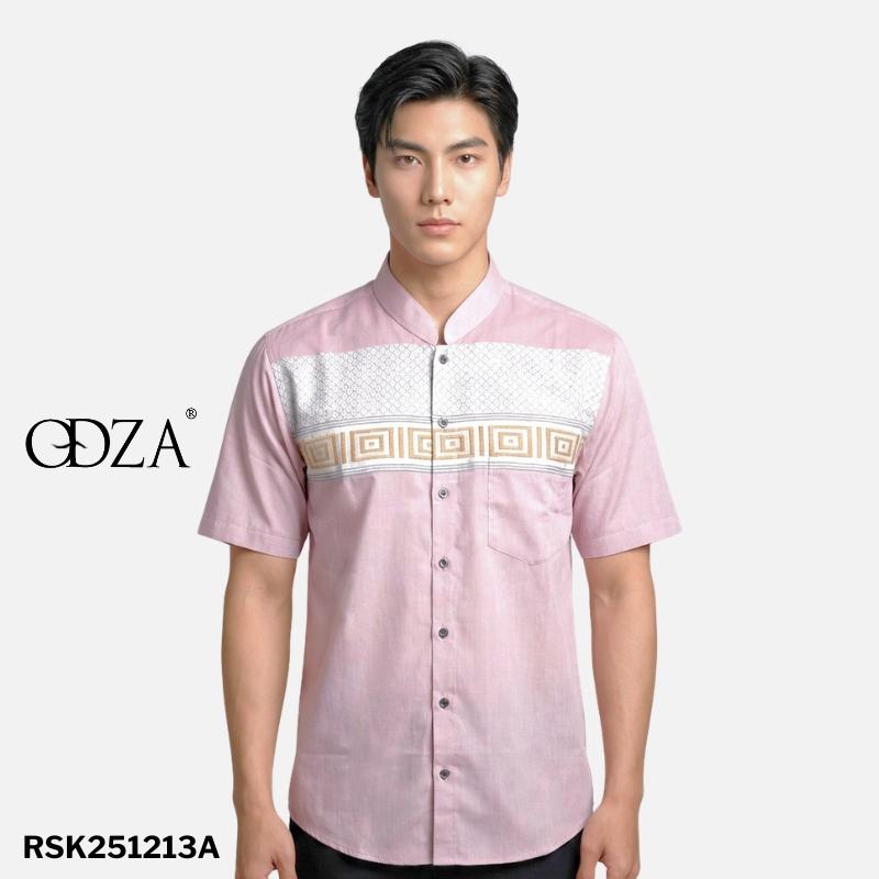 Odza Classic Baju Koko Modern Lengan Pendek Pria Atasan Muslim Regular Fit Dewasa Estisha Abu-abu