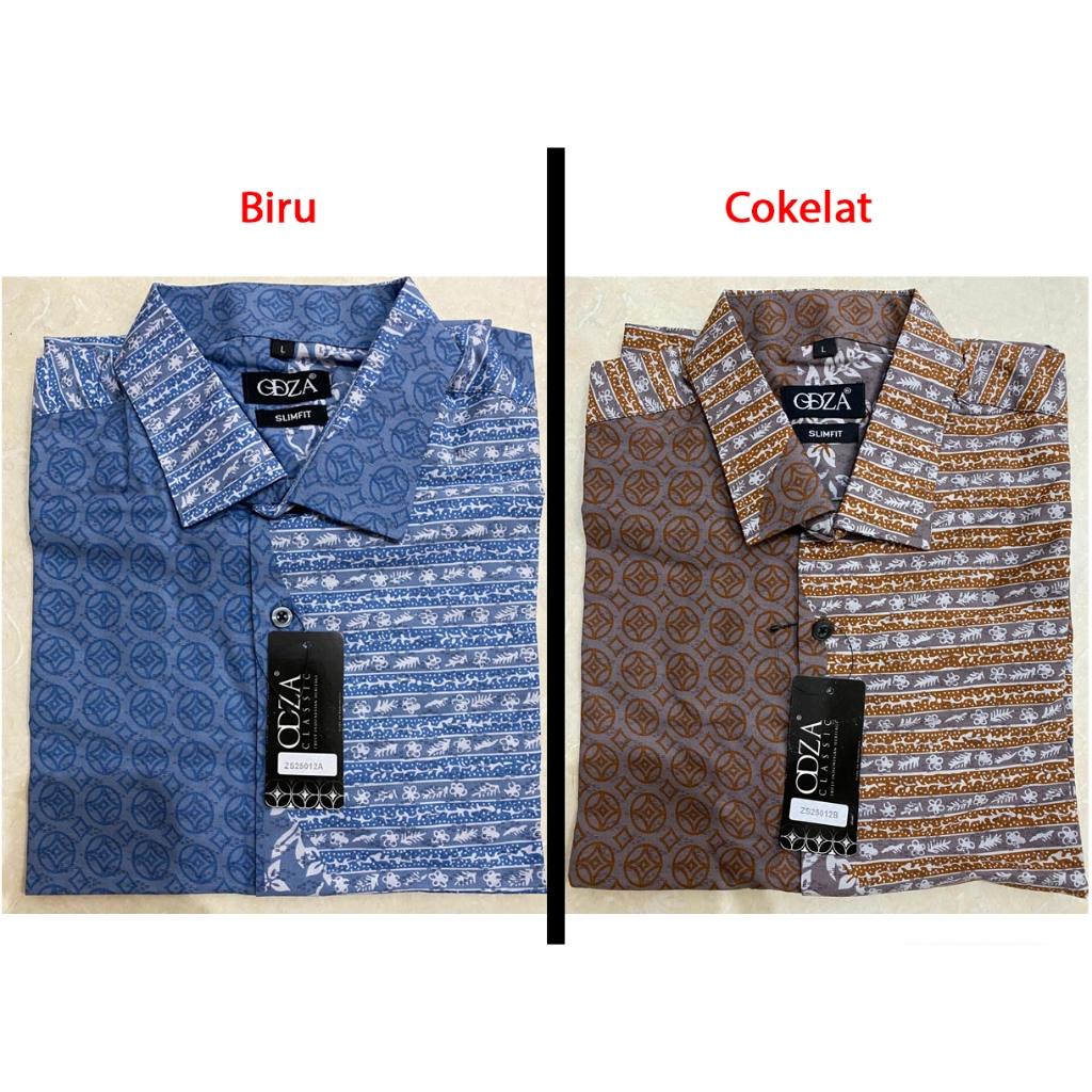 Odza Baju Batik Pria Lengan Pendek Slim Fit Modern Hem Batik Solo Pekalongan Triattana