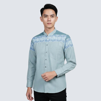 Odza Baju Koko Pria Lengan Panjang Kemeja Muslim Regular Fit Modern Aroka Hijau Tosca