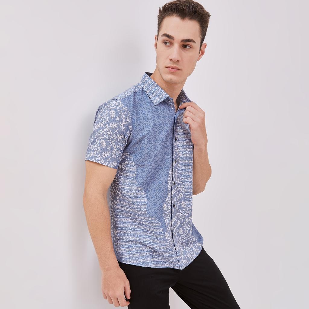 Odza Baju Batik Pria Lengan Pendek Slim Fit Modern Hem Batik Solo Pekalongan Triattana