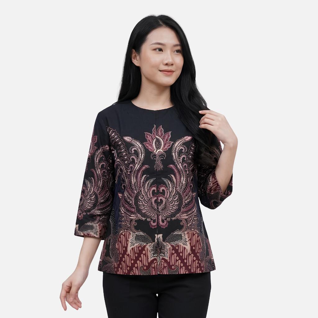 Odza Batik Couple Set Kemeja Pria Blouse Wanita Lengan Panjang 7/8 Katun Premium Kondangan Spatia Hitam Maroon