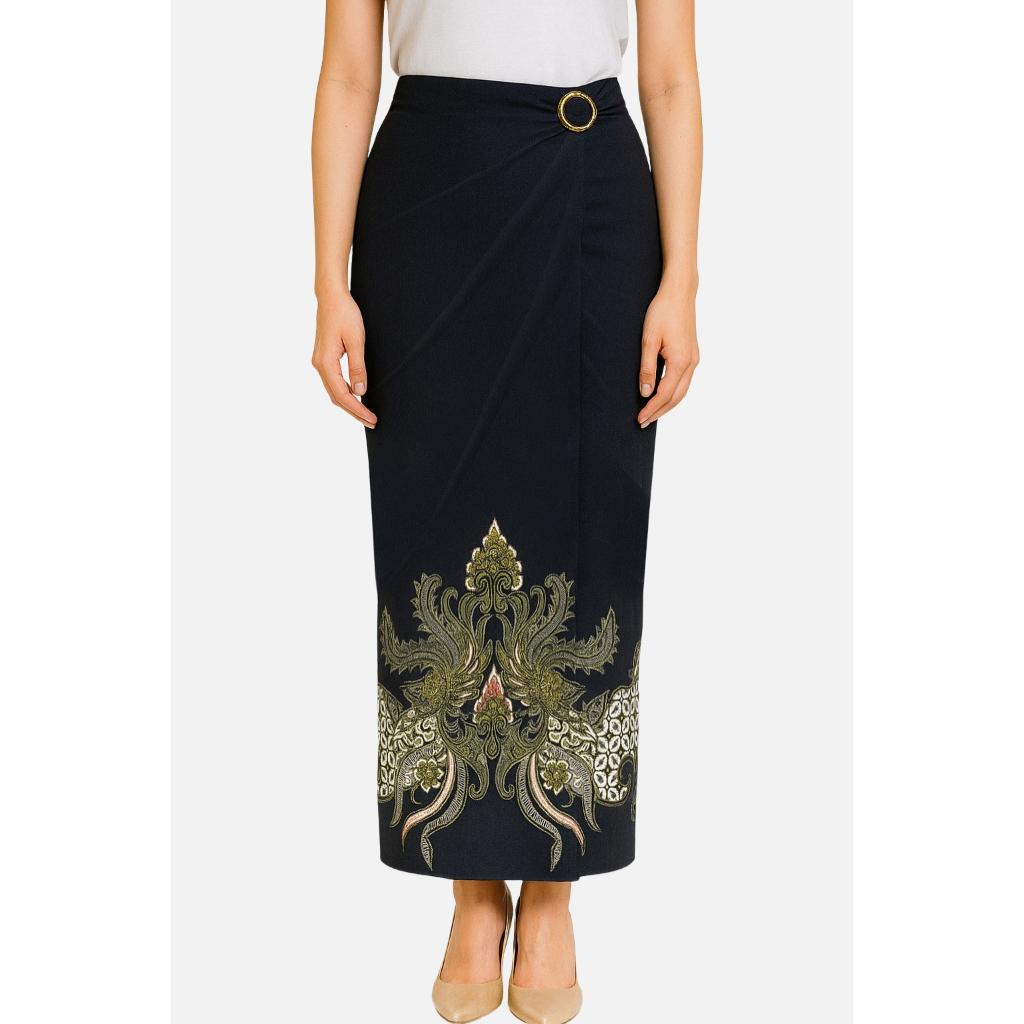 Odza Set Kemeja Rok Lilit Batik Couple Pria Wanita Lengan Pendek Kebaya Jumputan Hitam Naratama Motif Setelan