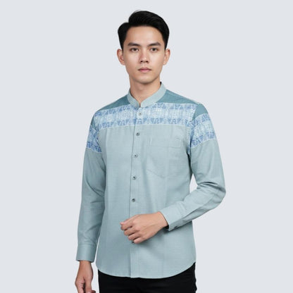 Odza Baju Koko Pria Lengan Panjang Jumbo Kemeja Muslim Regular Fit Modern Gifari Dusty Pink