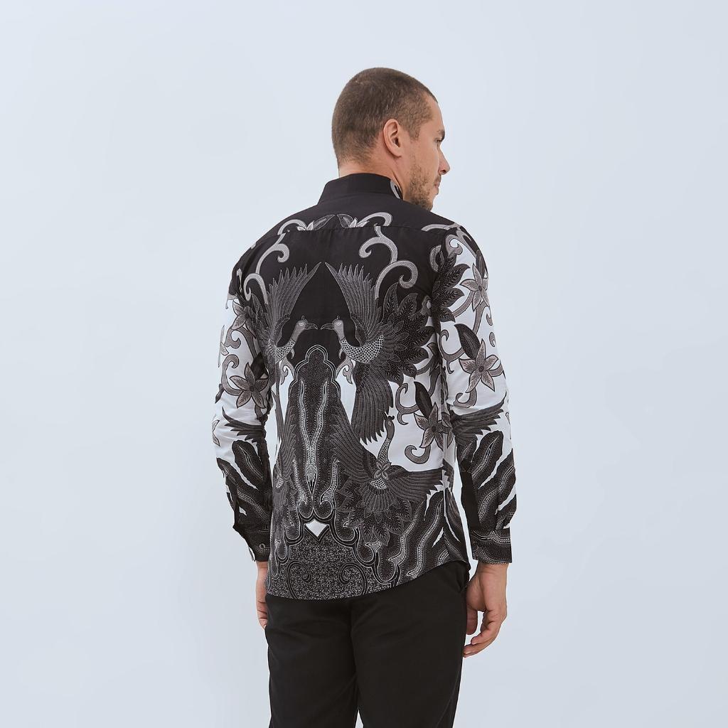 Odza Baju Kemeja Batik Hitam Lengan Panjang Pria Slim Fit Jumbo Pola Besar