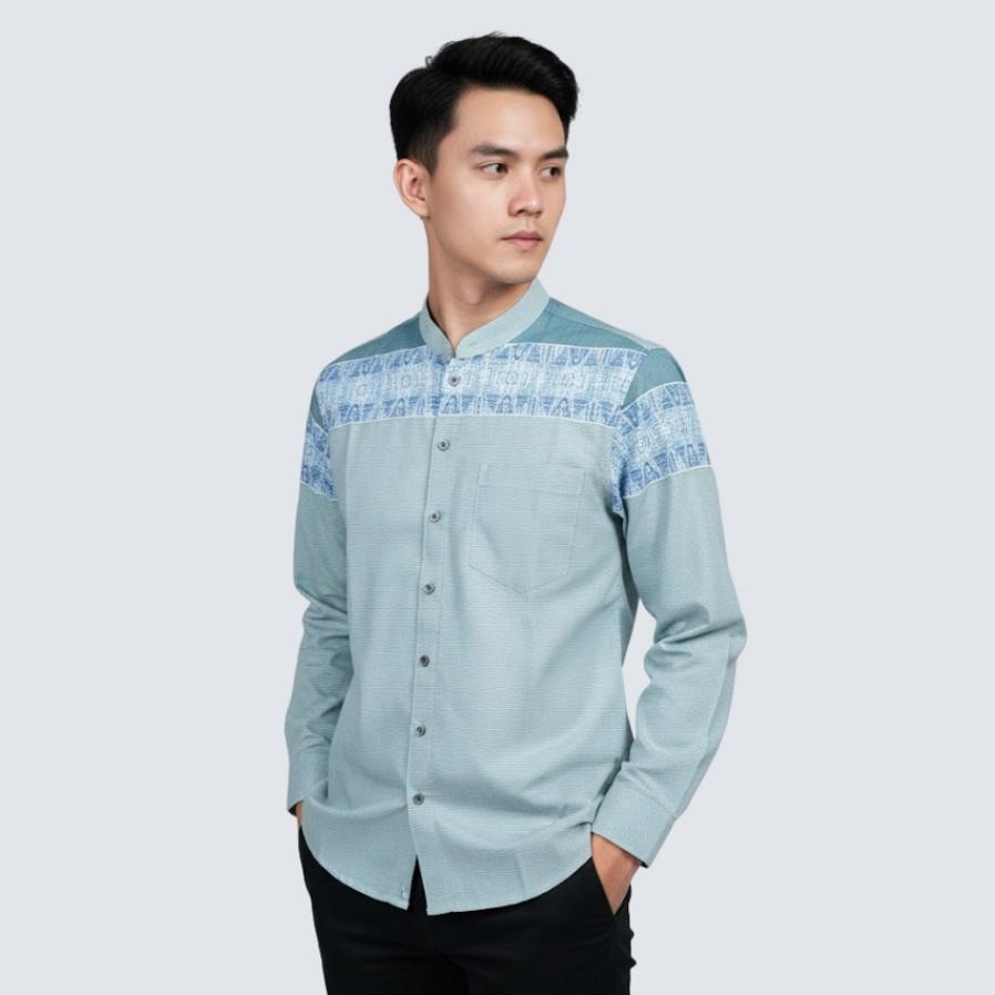 Odza Baju Koko Pria Lengan Panjang Kemeja Muslim Regular Fit Modern Aroka Hijau Tosca