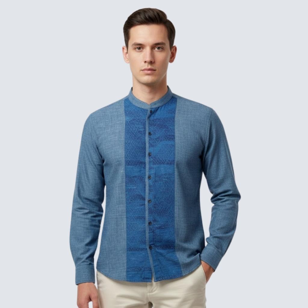Odza Baju Kemeja Koko Pria Lengan Panjang Regular Fit Modern Askarita Biru Tua