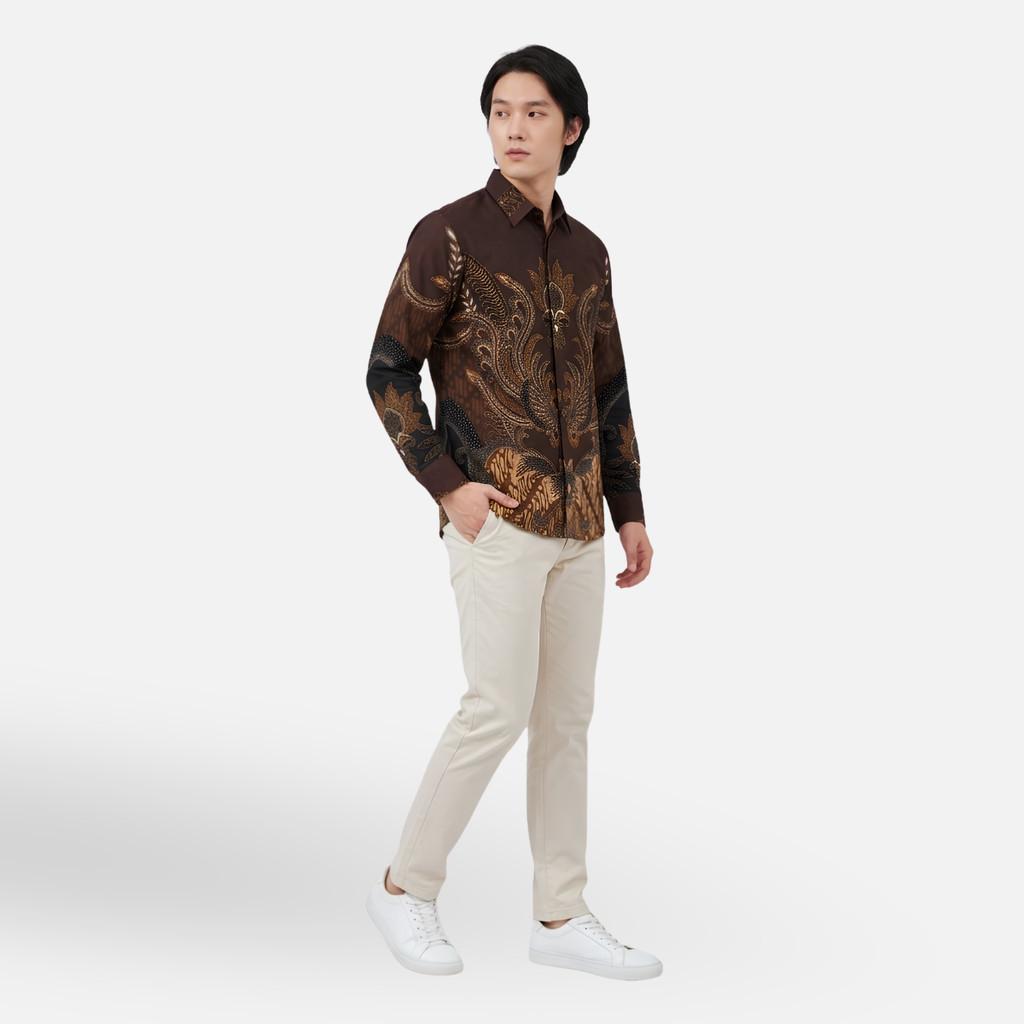 Odza Kemeja Batik Lengan Panjang Modern Pria Cotton Printing Slim Regular Fit Jumbo Dakupa Coklat Hitam Maroon