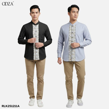Odza Baju Koko Pria Lengan Panjang Jumbo Modern Baju Muslim Dewasa Cowok Regular Bukhori Biru Muda