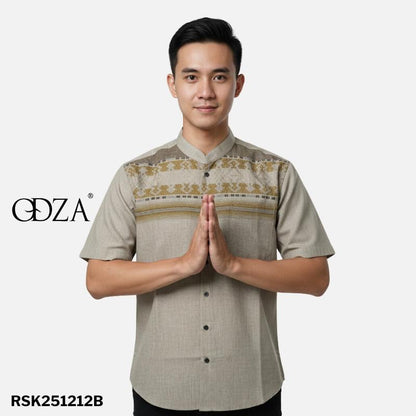 Odza Baju Koko Lengan Pendek Pria Dewasa Kemeja Kerah Mandarin Katun Import Model Terbaru Fahimka Cream