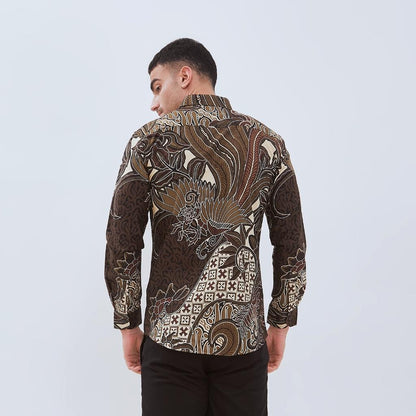 ODZACLASSIC Kemeja Batik Pria Salena Lengan Panjang Slim Fit Jumbo Modern Coklat & Hitam Motif Batik Kombinasi Katun Nyaman Formal Motif Motif