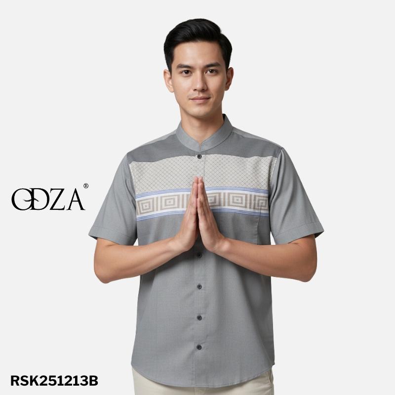 Odza Classic Baju Koko Modern Lengan Pendek Pria Atasan Muslim Regular Fit Dewasa Estisha Abu-abu
