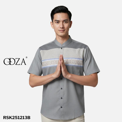 Odza Classic Baju Koko Modern Lengan Pendek Pria Atasan Muslim Regular Fit Dewasa Estisha Abu-abu