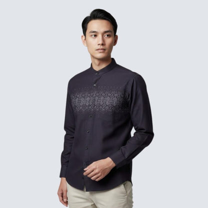 Odza Baju Koko Lengan Panjang Pria Kemeja Muslim Katun Regular Fit Bagisha Ungu Tua