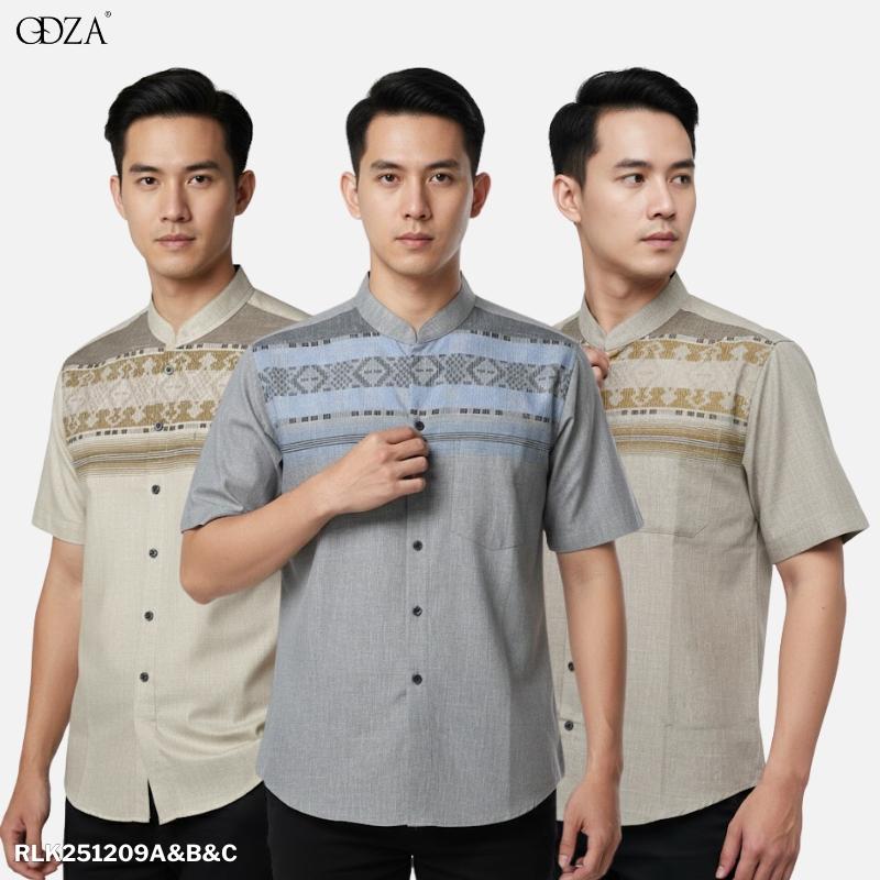 Odza Baju Koko Lengan Pendek Pria Dewasa Kemeja Kerah Mandarin Katun Import Model Terbaru Fahimka Cream