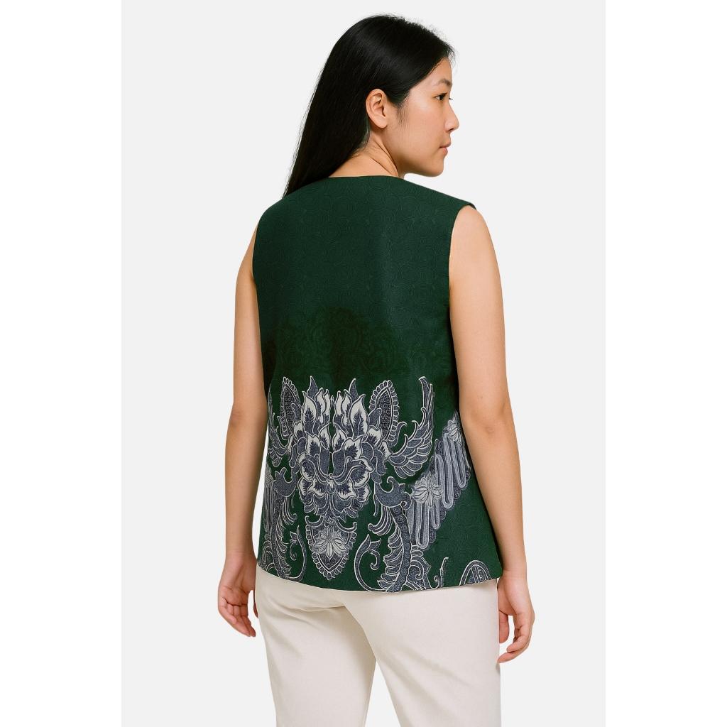 Odza Batik Couple Keluarga Kemeja Hem Pria Baju Lengan Pendek Outer Rompi Vest Pasangan Motif Hijau Jumbo Widyanata