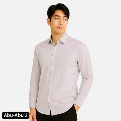 Odza Kemeja Polos Pria Lengan Panjang Slim Fit Regular Abu Muda