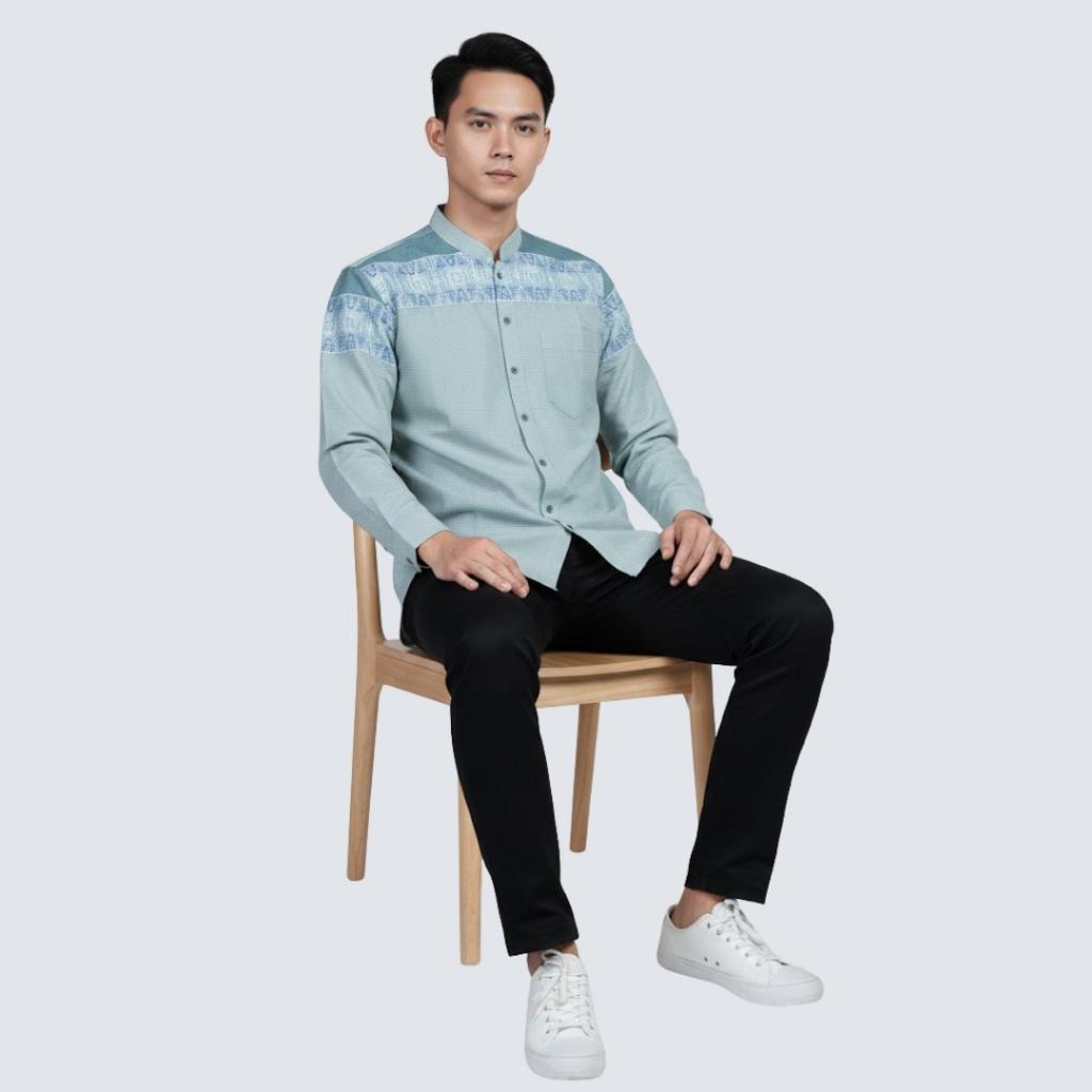 Odza Baju Koko Pria Lengan Panjang Kemeja Muslim Regular Fit Modern Aroka Hijau Tosca