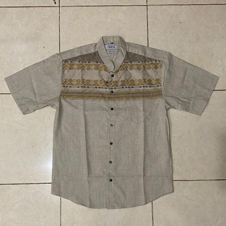 Odza Baju Koko Pria Lengan Pendek Motif Kemeja Kerah Shanghai Keira Katun Coklat