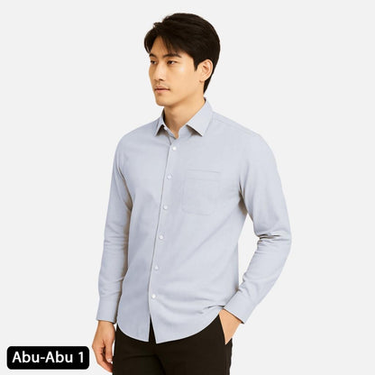 Odza Kemeja Polos Pria Lengan Panjang Slim Fit Regular Abu Muda