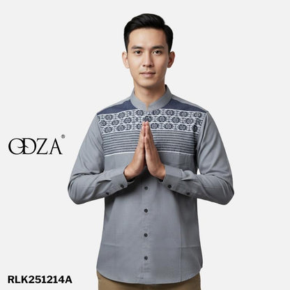 Odza Baju Koko Lengan Panjang Pria Jumbo Kemeja Muslim Big Size Modern Regular Fit Gravia Abu-abu Dusty Pink