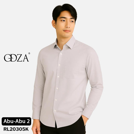 Odza Kemeja Polos Pria Lengan Panjang Slim Fit Regular Abu Muda