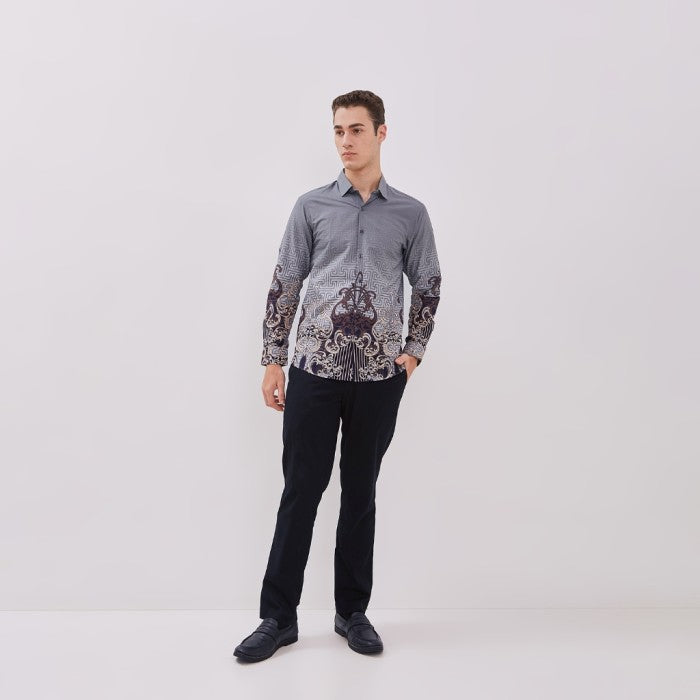 Odza Baju Atasan Kemeja Batik Pria Modern Slim Fit Solo Lengan Panjang Jumbo Didikia