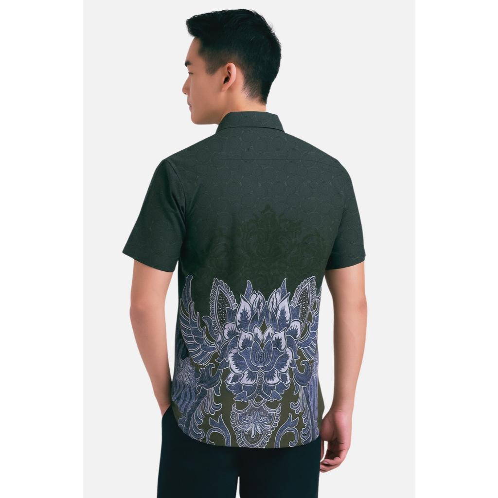 Odza Batik Couple Keluarga Kemeja Hem Pria Baju Lengan Pendek Outer Rompi Vest Pasangan Motif Hijau Jumbo Widyanata