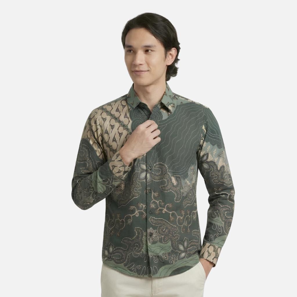Odza Batik Couple Set Kemeja Pria Blouse Wanita Lengan Panjang 7/8 Cotton Printing Slim Fit Jumbo Dakota Hijau