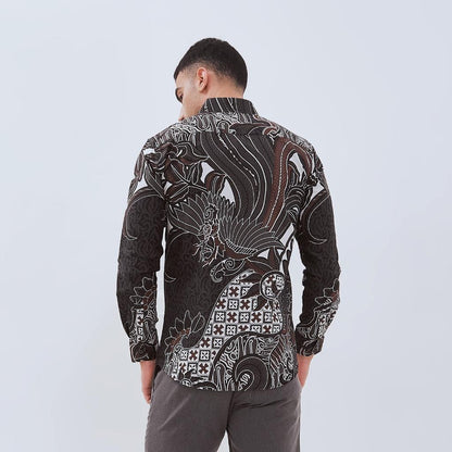 ODZACLASSIC Kemeja Batik Pria Lengan Panjang Daramatsa Hitam Coklat Premium Slim Fit Regular Jumbo ZL25803A Nyaman Motif Elegan