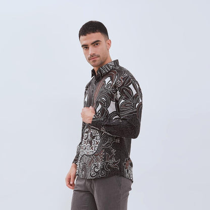 ODZACLASSIC Kemeja Batik Pria Lengan Panjang Daramatsa Hitam Coklat Premium Slim Fit Regular Jumbo ZL25803A Nyaman Motif Elegan