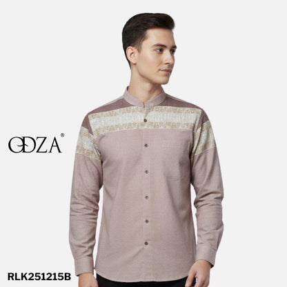 Odza Baju Koko Pria Lengan Panjang Jumbo Kemeja Muslim Regular Fit Modern Gifari Dusty Pink
