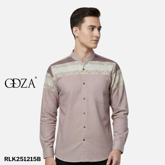 Odza Baju Koko Pria Lengan Panjang Jumbo Kemeja Muslim Regular Fit Modern Gifari Dusty Pink