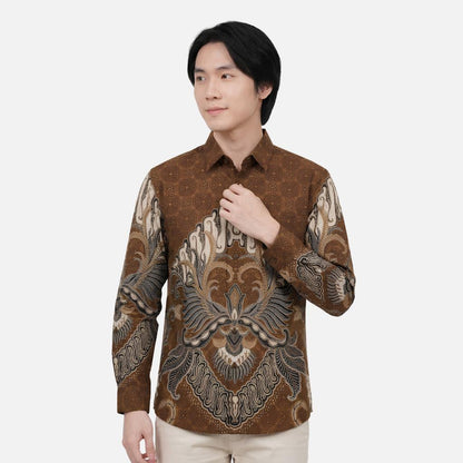 Odza Batik Couple Set Kemeja Pria Blouse Wanita Lengan Panjang 7/8 Katun Premium Kondangan Jauwe Coklat