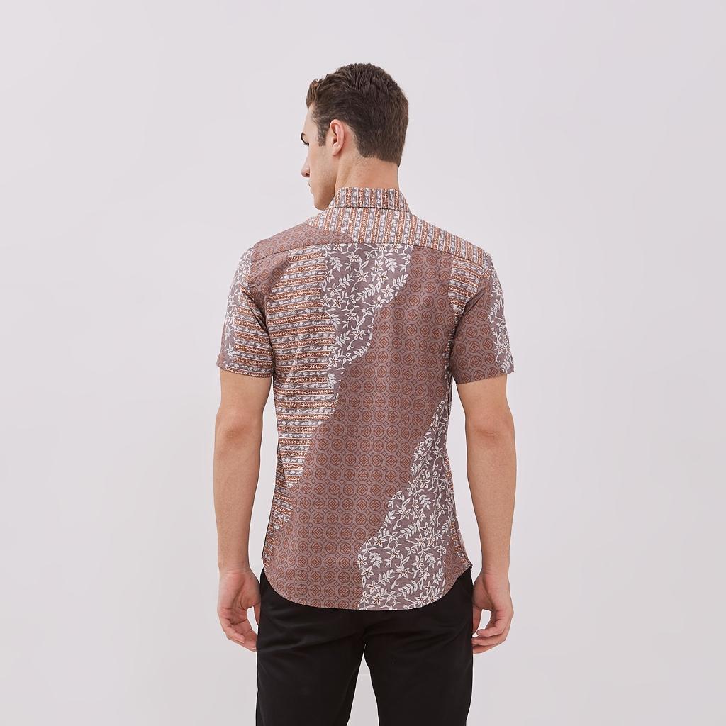 Odza Kemeja Pria Baju Batik Slimfit Lengan Pendek Sogan Hem Pria Katun Premium Darja