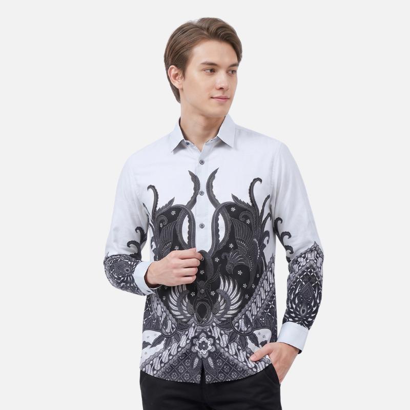 Odza Kemeja Batik Pria Slim Fit Lengan Panjang Katun Premium Baju Kerja Kondangan Saktora