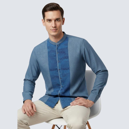 Odza Baju Kemeja Koko Pria Lengan Panjang Regular Fit Modern Askarita Biru Tua