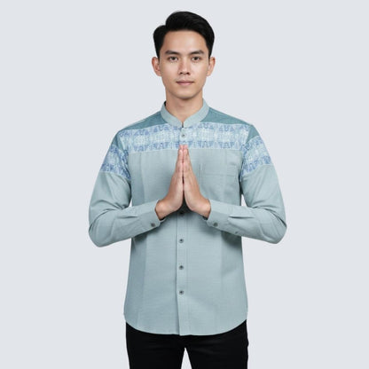 Odza Baju Koko Pria Lengan Panjang Kemeja Muslim Regular Fit Modern Aroka Hijau Tosca