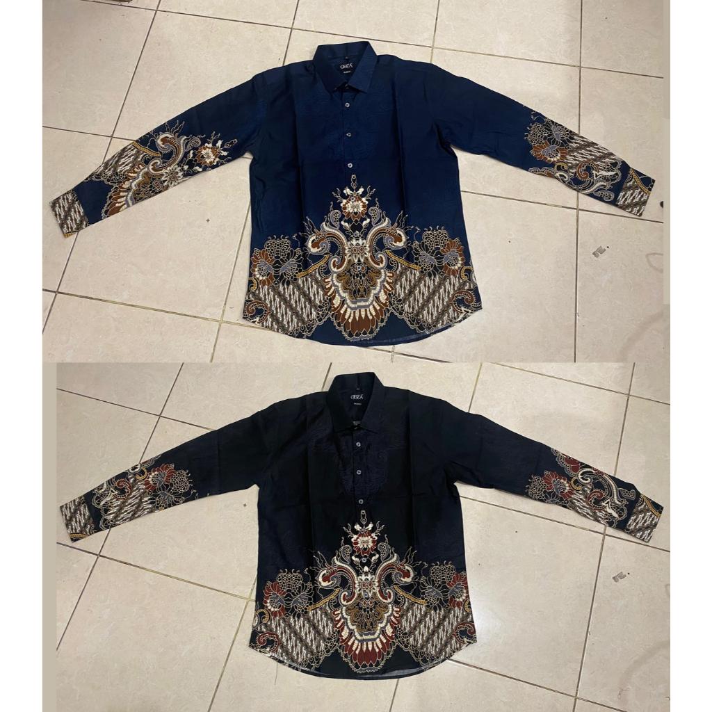 Odza Kemeja Batik Pria Slim Fit Lengan Panjang Katun Premium Baju Kerja Kondangan Demis Hitam Navy
